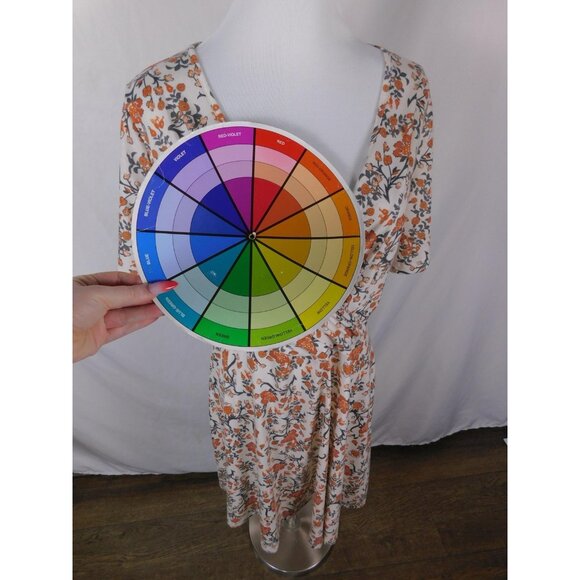 Fensace Large Cream Orange Floral Wrap V-Neck Midi Dress - Picture 8 of 11